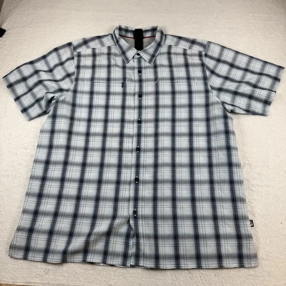 The North Face Shirt Mens Size XL Blue Plaid Short Sleeve Button Up Outdoor